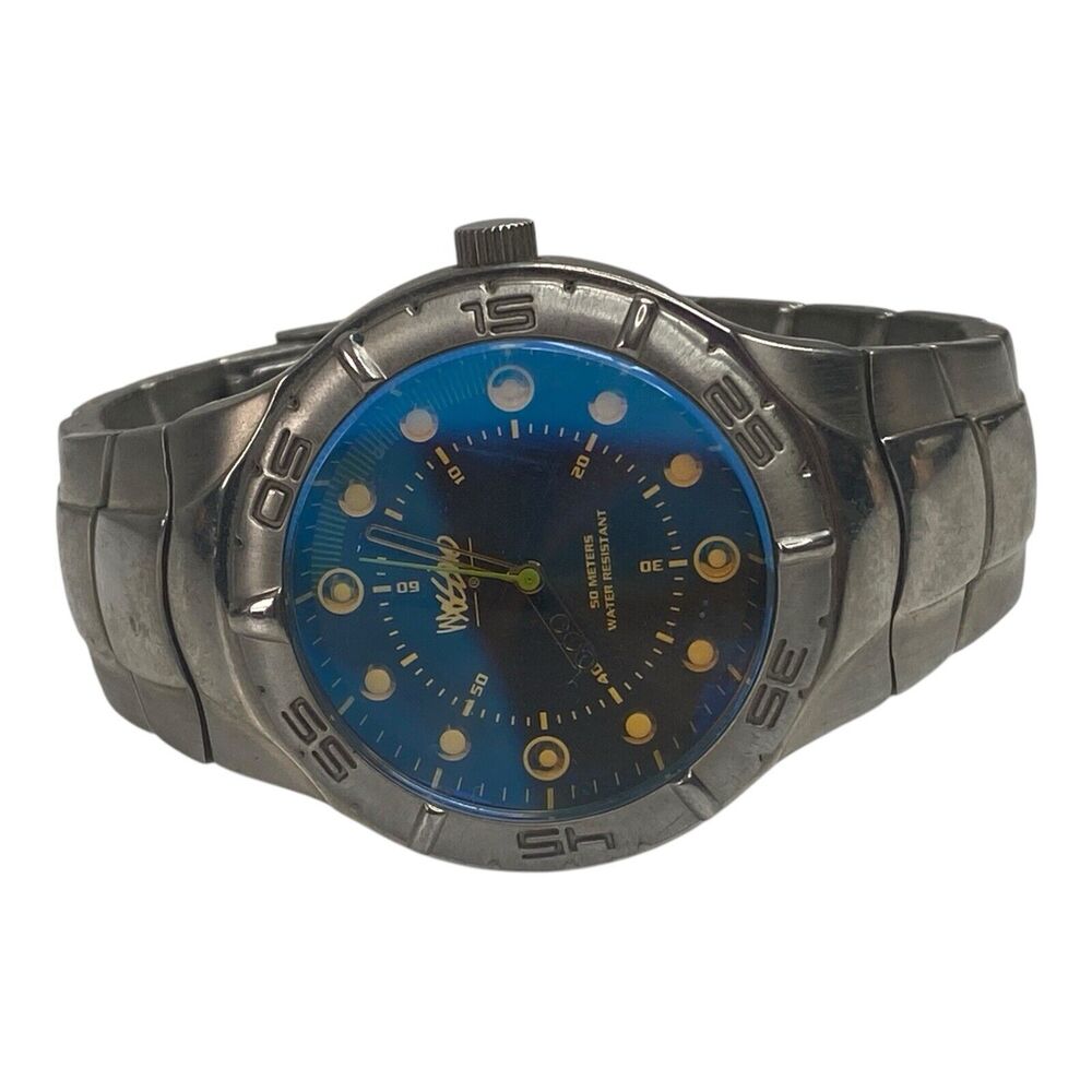 Massimo Blue Face Quartz Watch, Stainless Band Needs Battery